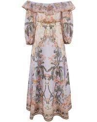 Zimmermann - 'Wylie' Off-Shoulder Midi Dress With All-Over Fl - Lyst