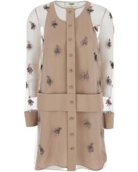 Fendi - Abito Corto Girocollo Con Ricamo Floreale Con Paillettes All-Ove - Lyst