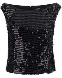 ROTATE BIRGER CHRISTENSEN - Sequin Off-The-Shoulder Mini Top With Short Sleeves - Lyst