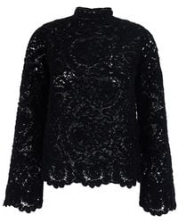 Semicouture - Sweater With Lace Details And Perforated Design - Lyst