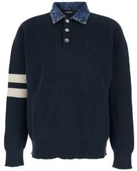 DSquared² - Sweater With Classic Denim Collar And Logo Embroidery On The Front - Lyst