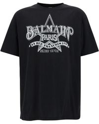 Balmain - Black T-shirt With Star Graphic Print In Cotton Man - Lyst