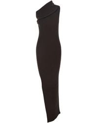 Rick Owens - 'Athena' Ribbed Knit Sleeveless Asymmetric Long Dress With Wide Neckline - Lyst