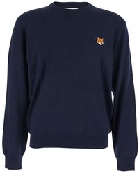 Maison Kitsuné - Crew Neck Sweater With Fox Patch - Lyst