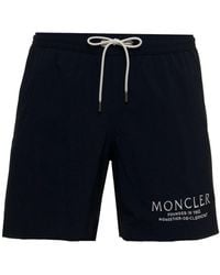 Moncler Man's E Nylon Swim Shorts With Logo - Blue