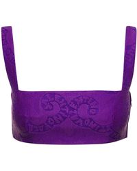 Valentino - Purple Cropped Top With Mini Bandana Motif In Cotton Guipure Lace Woman - Lyst