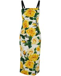 Dolce & Gabbana - Midi Dress With All-Over Flower Print - Lyst