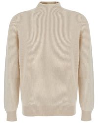 Brunello Cucinelli - Sweater With Ribbed Design And High Collar In - Lyst