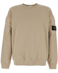 Stone Island - Crewneck Sweatshirt With Logo Patch On The Sleeve - Lyst