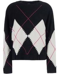Pinko - 'Berna' Sweater With Argyle Motif And Perforated Details I - Lyst