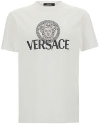 Versace - T-Shirt Girocollo Con Stampa Logo A Contrasto - Lyst