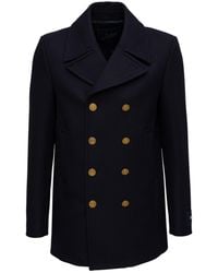 The Seafarer Double-breasted E Wool Blend Coat - Blue