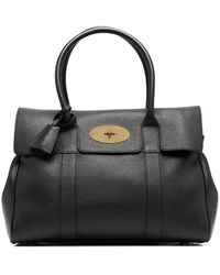 Mulberry - 'bayswater' Black Handbag With Twist-lock Fastening In Grainy Leather - Lyst