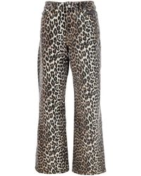 Ganni - Jeans With Logo Patch On The Rear And All-Over Leopard Print - Lyst