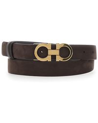 Ferragamo - Belt With Gancini Buckle Dark Suede Calf Leather - Lyst