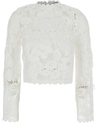 Self-Portrait - 'Crochet Lace' Top With Short Sleeves For - Lyst