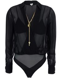 Elisabetta Franchi - Georgette Top With Long Sleeves And V-Neck - Lyst