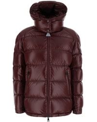 Moncler - 'Maire' Down Jacket With Hood And Applied Pocket On Sleeve With Logo Patch - Lyst