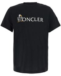Moncler - T-Shirt With Logo On The Front And Logo Patch On The Sleeve - Lyst