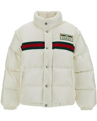 Gucci - High Neck Down Jacket With Web Detail And Logo Patch - Lyst