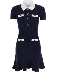 Self-Portrait - Mini Dress With Contrasting Collar And Jewel Buttons - Lyst