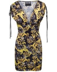 Versace - V Neck Mini Dress With All-Over Couture Logo Print - Lyst