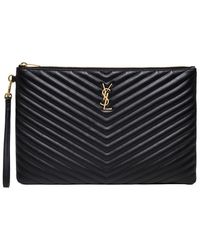Saint Laurent - Jolie Chevron Leather Handbag With Metal Logo - Lyst