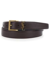 Saint Laurent - Belt With Cassandre Plaque On The Front And Buckle Closure - Lyst