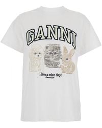 Ganni - Basic Cotton Jersey Animals Relaxed T-Shirt - Lyst