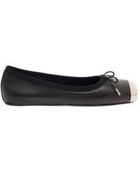 Alexander McQueen - Black Ballet Flats With Metallic Toe In Smooth Leather - Lyst