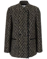 forte_forte - Oversized Jacket With Chevron Jacquard Motif - Lyst