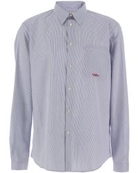 Valentino - Shirt With Classic Collar And All-Over Striped Mo - Lyst