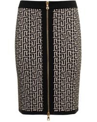 Balmain - Monogram Wool Pencil Skirt With Zip - Lyst