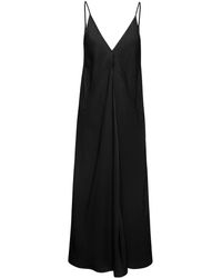 Jil Sander - Black Calf Lenght V-neck Slip Dress, With Full Skirt And Diagonal Cut, In Viscose Woman - Lyst