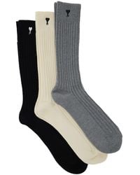 Ami Paris - Set Of Three Socks With Adc Embroidery And Ribbed Knit - Lyst