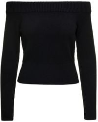 Alexander McQueen - Off-The-Shoulders Sweater With Ribbed Trim In - Lyst