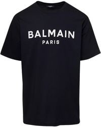 Balmain - Crew Neck T-Shirt With Logo Print On The Chest - Lyst