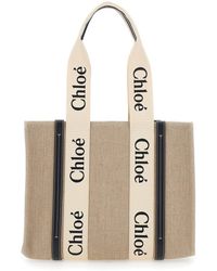 Chloé - Borsa tote 'woody' media con nastro multicolor in pelle e lino donna chloé - Lyst