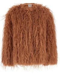forte_forte - Crew Neck Shearling Jacket With Front Hidden Closure - Lyst