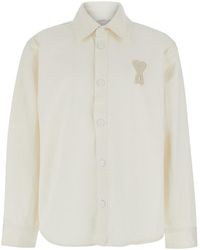Ami Paris - Long-Sleeved Shirt With Classic Collar And Ami De Coeur Logo Embroidered On The Front - Lyst