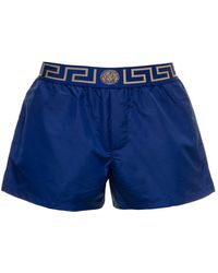 Versace Shorts da mare greca in nylon ette uomo - Blu