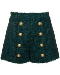 Balmain - Wool Cotton Tweed Shorts - Lyst