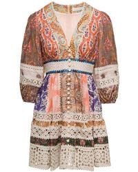 Zimmermann - Mini Dress With Puff Sleeves And All-Over Paisley Print - Lyst