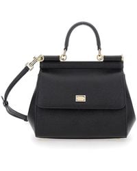 Dolce & Gabbana - 'Sicily Medium' Handbag With Adjustable And Removable Shoulder Strap And Logo Plaque On The Front - Lyst
