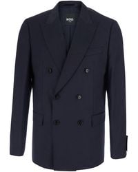 BOSS - Double-Breasted Jacket With Notched Revers - Lyst