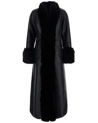 Urbancode - Reversible Long Shearling Coat With Hood And Pockets - Lyst