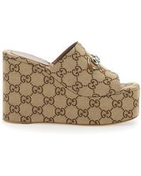 Gucci - 'Carmen' Wedges With All-Over Gg Motif And Horsebit Detail - Lyst