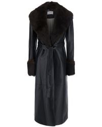 Markgong - Long Leather Coat With Fur Collar For - Lyst