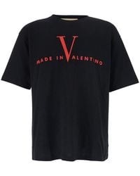 Valentino - T-Shirt With Logo Print On The Front And Dropped Shoul - Lyst
