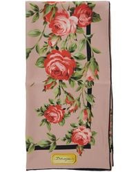 Dolce & Gabbana - Silk Square Scarf With All-Over Floral Motif And Logo On The Front - Lyst